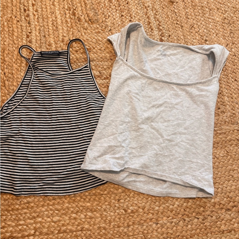 Brandy Melville Striped Black and White Tank Top & Gray Tee